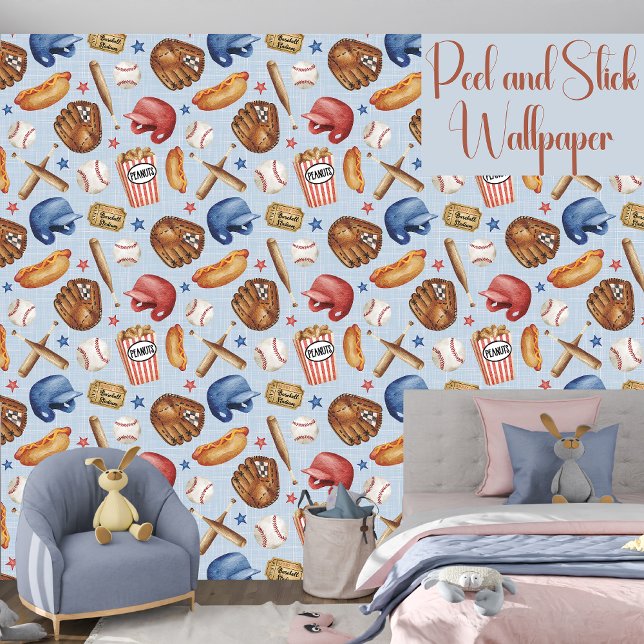 Baseball Blue And Red Sport Boys Peel And Stick  Wallpaper (Creator Uploaded)