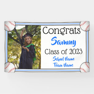 Baseball Blue & Black One Photo Graduation Banner