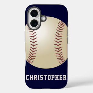 Baseball, Blue, Name, iPhone 16 Case