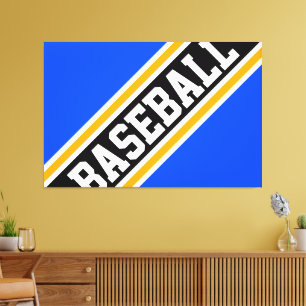 BASEBALL Bold Athletic Bright Blue Black Stripes Canvas Print