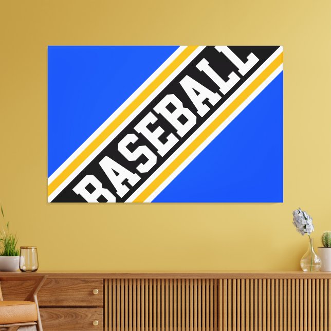 BASEBALL Bold Athletic Bright Blue Black Stripes Canvas Print (Insitu(LivingRoom))