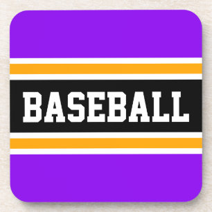 BASEBALL Bold Bright Purple Yellow Black Stripes Coaster