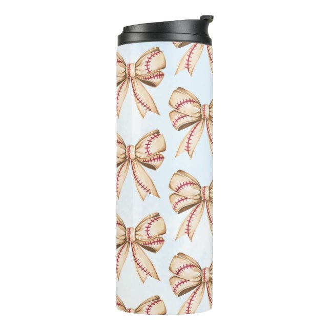 Baseball Bow Tumbler, Coquette Baseball theme  Thermal Tumbler (Rotated Left)