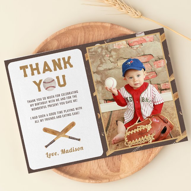 Baseball Boy Birthday Photo Thank You Card (Creator Uploaded)