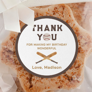 Baseball Boy Birthday Thank You Classic Round Sticker