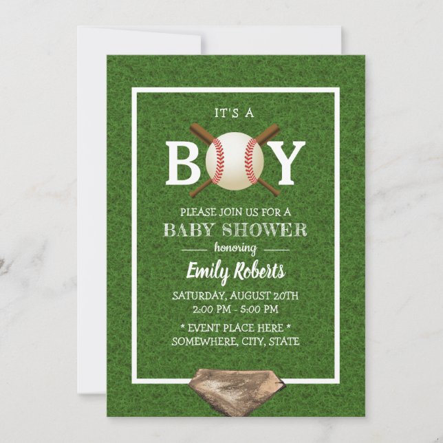Baseball Boy Green Grass Baby Shower Invitation (Front)