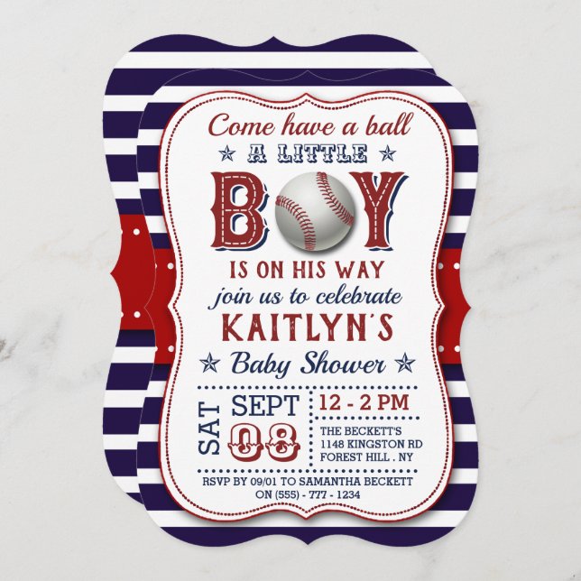 Baseball Boys Baby Shower Invitations (Front/Back)
