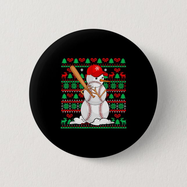 Baseball Boys Men Christmas Snowman Players Ugly X 6 Cm Round Badge (Front)