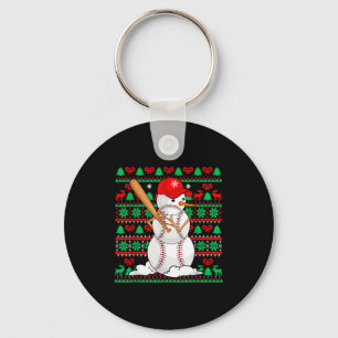 Baseball Boys Men Christmas Snowman Players Ugly X Key Ring