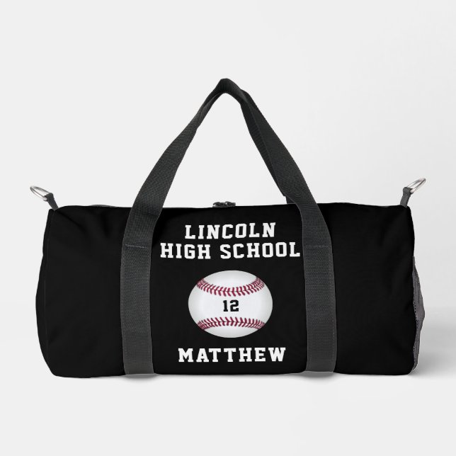 Baseball Boys School Team Name Number Sports Duffle Bag (Front)