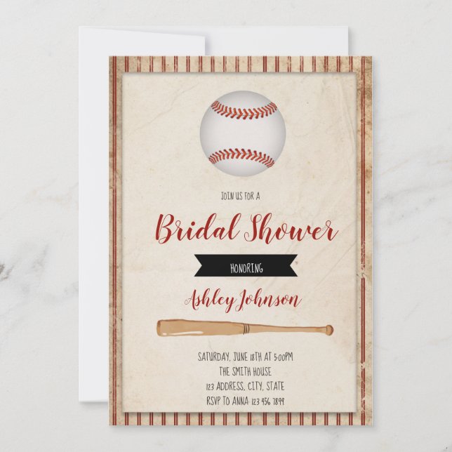 Baseball bridal shower party invitation (Front)