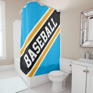 BASEBALL Bright Azure Yellow Black Racing Stripes Shower Curtain
