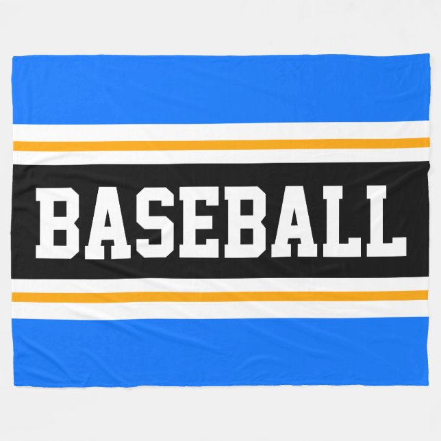 BASEBALL Bright Blue Orange Black Athletic Stripes Fleece Blanket (Front (Horizontal))