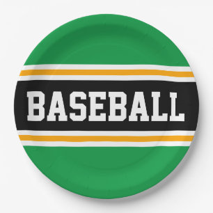 BASEBALL Bright Green Black Yellow Racing Stripes Paper Plate