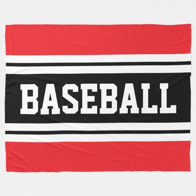 BASEBALL Bright Red Black White Racing Stripes Fleece Blanket (Front (Horizontal))