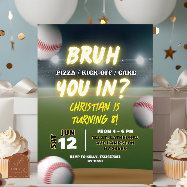 Baseball Bruh You In Teenager Boy Birthday  Invitation (Creator Uploaded)