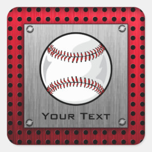 Baseball; Brushed Aluminium look Square Sticker