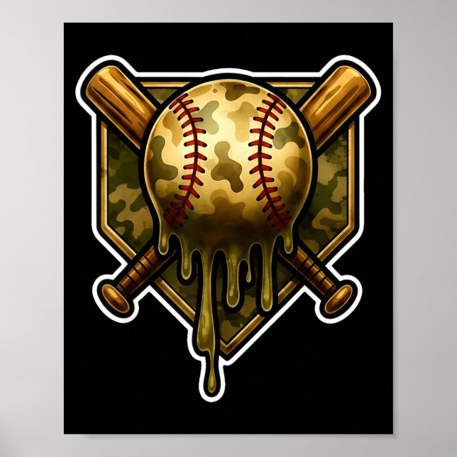 Baseball Camo Drip Ice Cream Youth Boys Srts  Poster (Front)