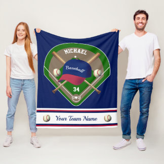 Baseball Cap Bats Diamond Name Number Team Fleece Blanket