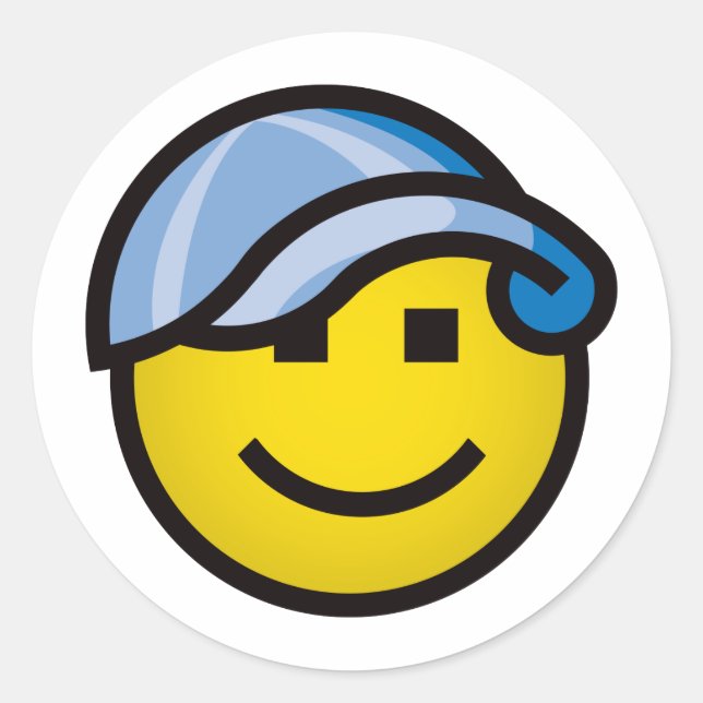Baseball Cap Smilie - Blue Classic Round Sticker (Front)
