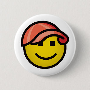 Baseball Cap Smilie - Red 6 Cm Round Badge