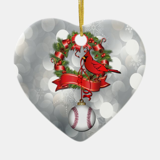 Baseball Cardinal in Wreath Ornament (Front)