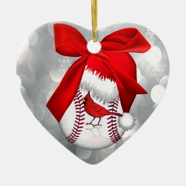 Baseball Cardinal Santa Hat Ornament (Front)
