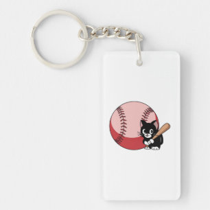 Baseball Cat Cartoon Key Ring
