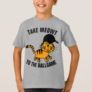 BASEBALL CAT TAKE MEOWT T-SHIRTS KIDS BOYS TEES