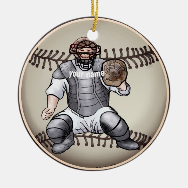 Baseball Catcher    Ceramic Tree Decoration (Front)