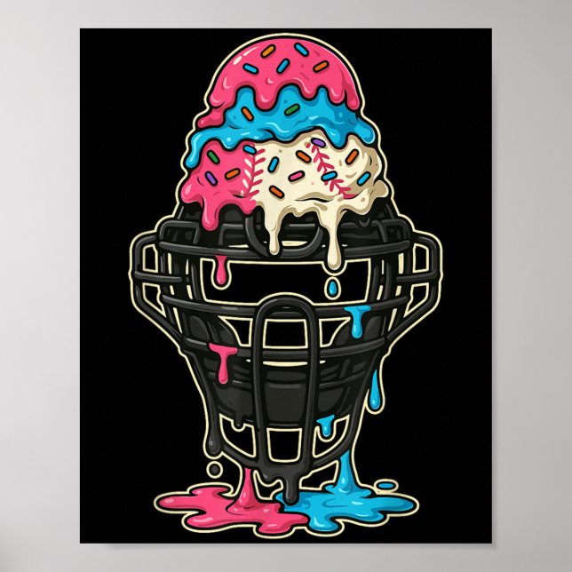 Baseball Catcher Mask Ice Cream Drip Baseball Boys Poster (Front)