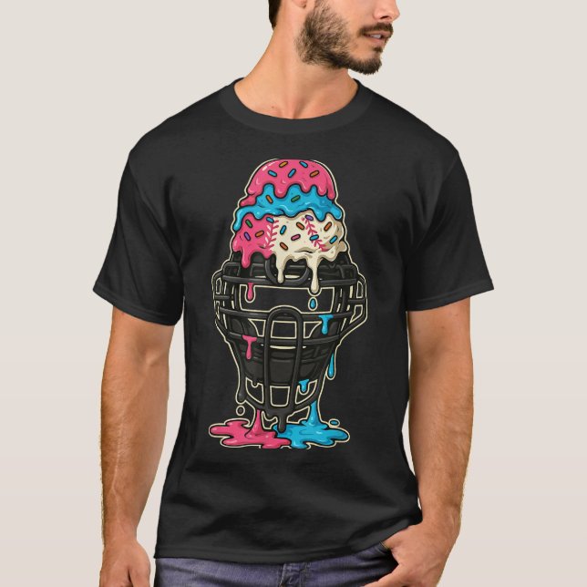 Baseball Catcher Mask Ice Cream Drip Baseball Boys T-Shirt (Front)