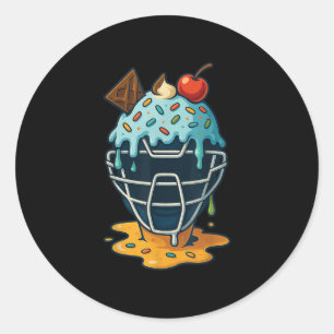 Baseball Catcher Mask Ice Cream Drip Sprinkles Des Classic Round Sticker