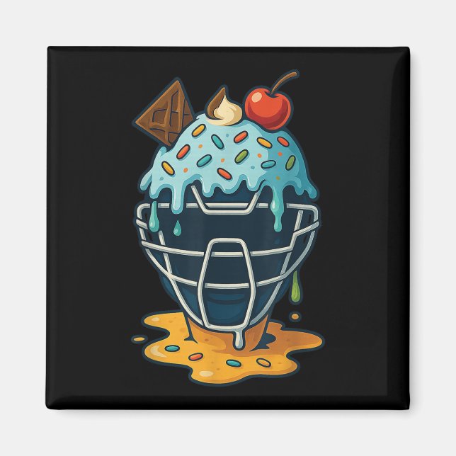 Baseball Catcher Mask Ice Cream Drip Sprinkles Des Magnet (Front)