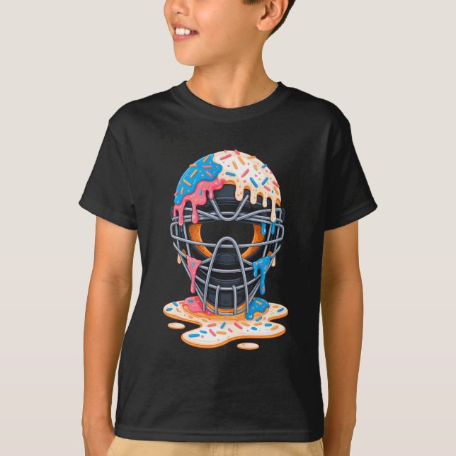 Baseball Catcher Mask Ice Cream Dripping Baseball  T-Shirt (Front)