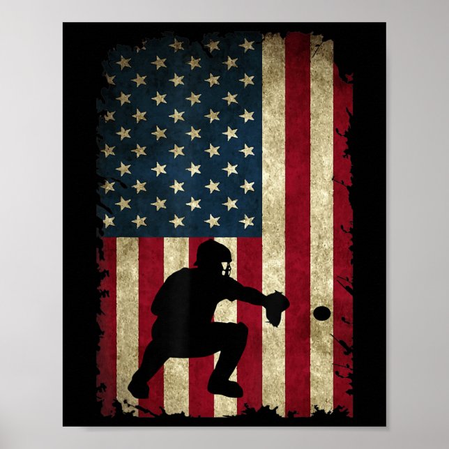 Baseball Catchers Gear Sports American Flag Little Poster (Front)