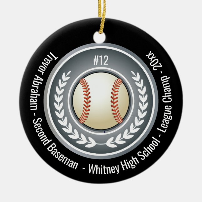 Baseball Champion Player School Black Ceramic Tree Decoration (Front)