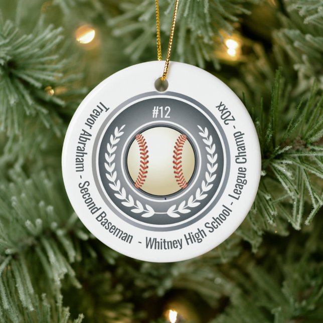 Baseball Champion Player School Silver Gray Ceramic Tree Decoration (Tree)