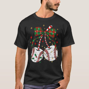 Baseball Cherries Coquette Bow Christmas Cherries T-Shirt