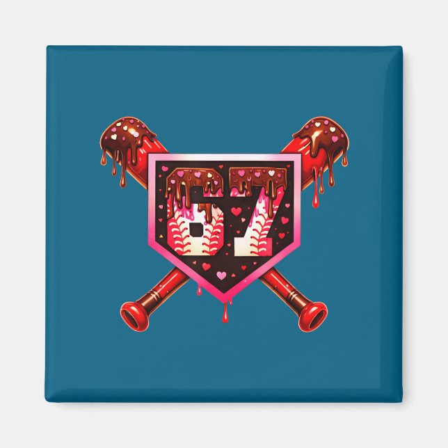 Baseball Chocolate Drip 67 Valentine Love Matching Magnet (Front)