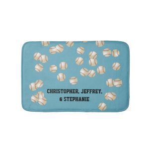 Baseball Choose Your Colour, Name, Light Blue Bath Mat