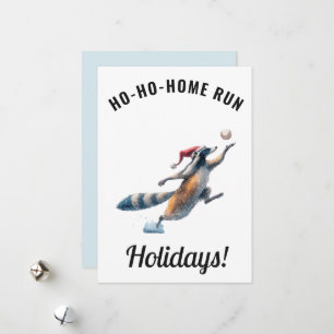 Baseball Christmas Card – Raccoon “Ho-Ho-Home Run”