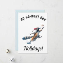 Baseball Christmas Card – Racoon “Ho-Ho-Home Run”