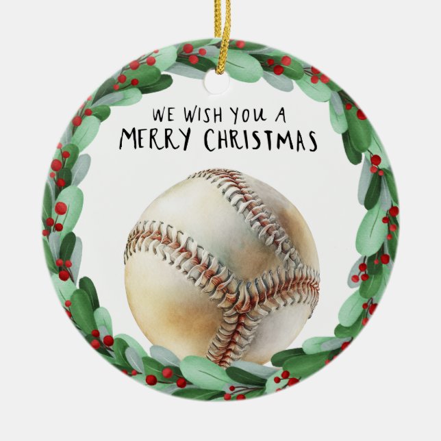 Baseball Christmas  Ceramic Tree Decoration (Front)