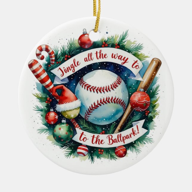 Baseball Christmas Festive Baseball Ceramic Tree Decoration (Front)