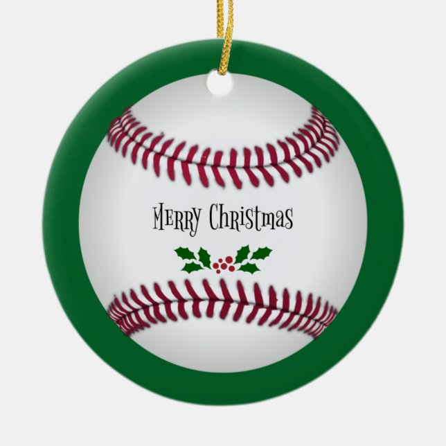 Baseball Christmas, holiday design, Ceramic Tree Decoration (Front)