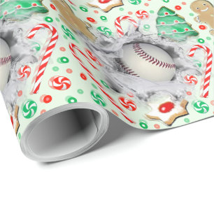 Baseball Christmas Holiday Gift Wrapping Paper