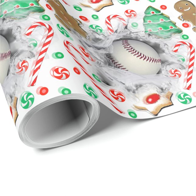 Baseball Christmas Holiday Gift Wrapping Paper (Roll Corner)