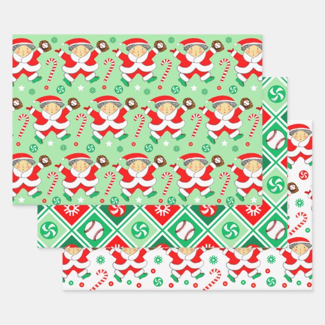 Baseball Christmas Holiday Gift Wrapping Paper (Set)