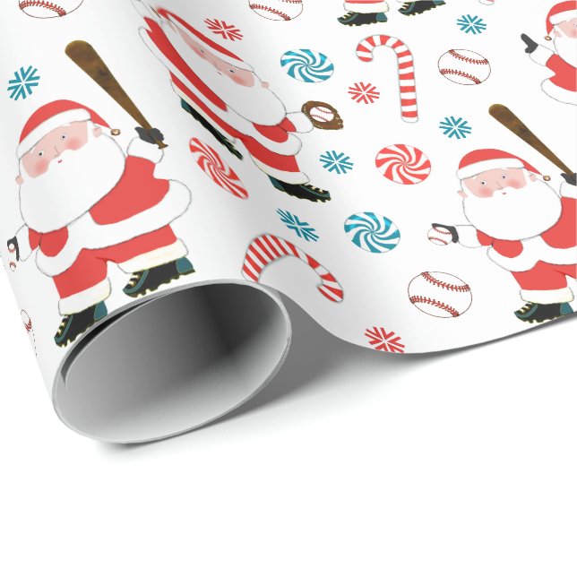 Baseball Christmas Holiday Gift Wrapping Paper (Roll Corner)